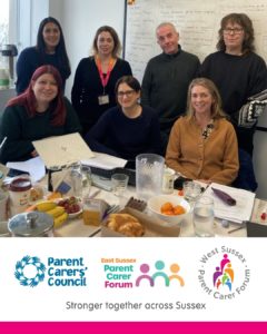 The newly formed Sussex Parent Carer Forum Collaborative (SPCFC) members meeting at Amaze offices in Brighton in January 2026